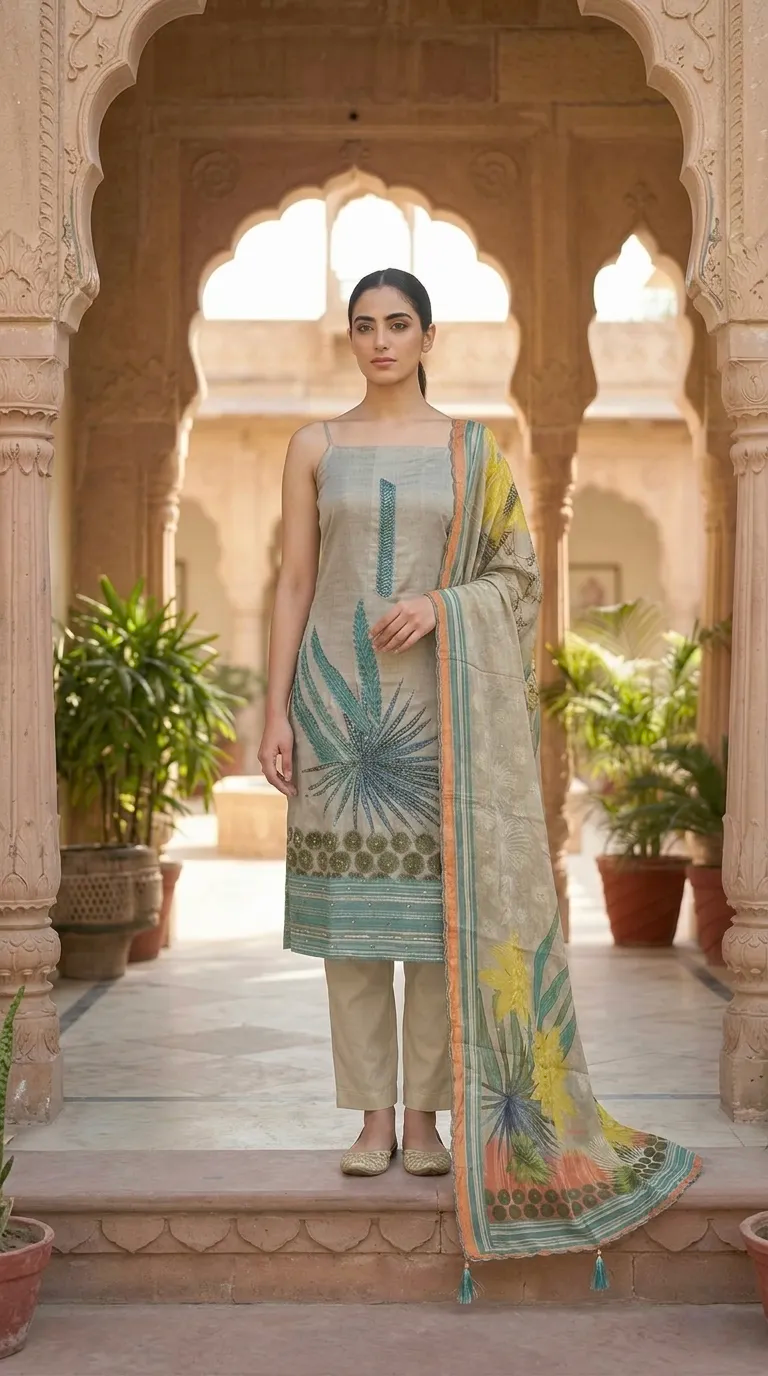 Shimmer unstitched suit with beadswork
