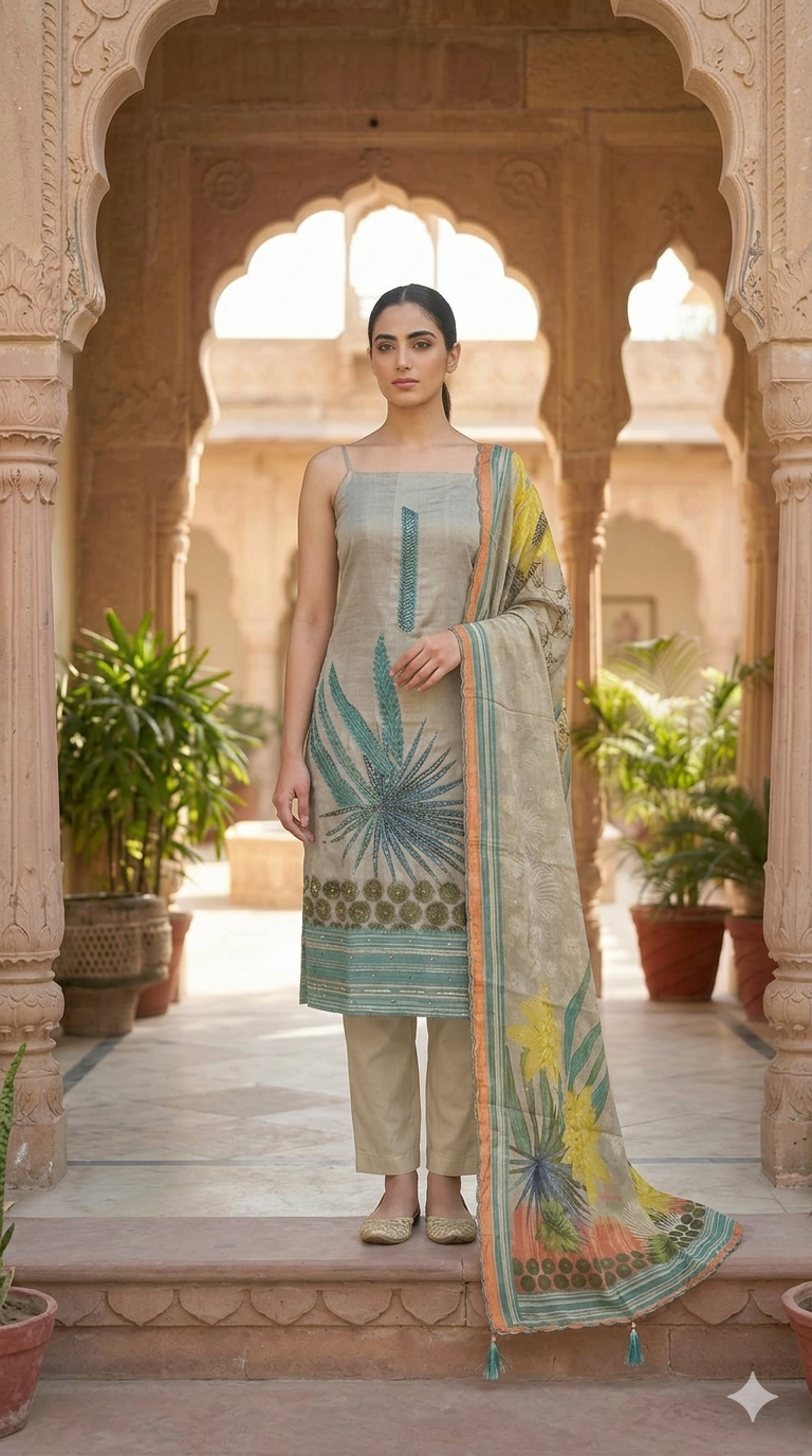 Shimmer unstitched suit with beadswork