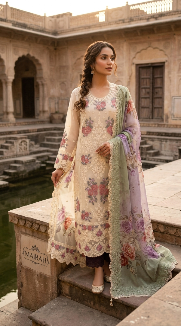 Pure Organza Cutwork Pakistani unstitched suit