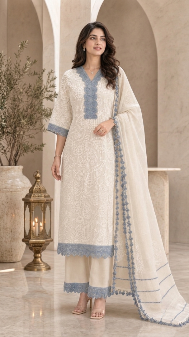 Pure lucknowi apple jute gpo unstitched suit