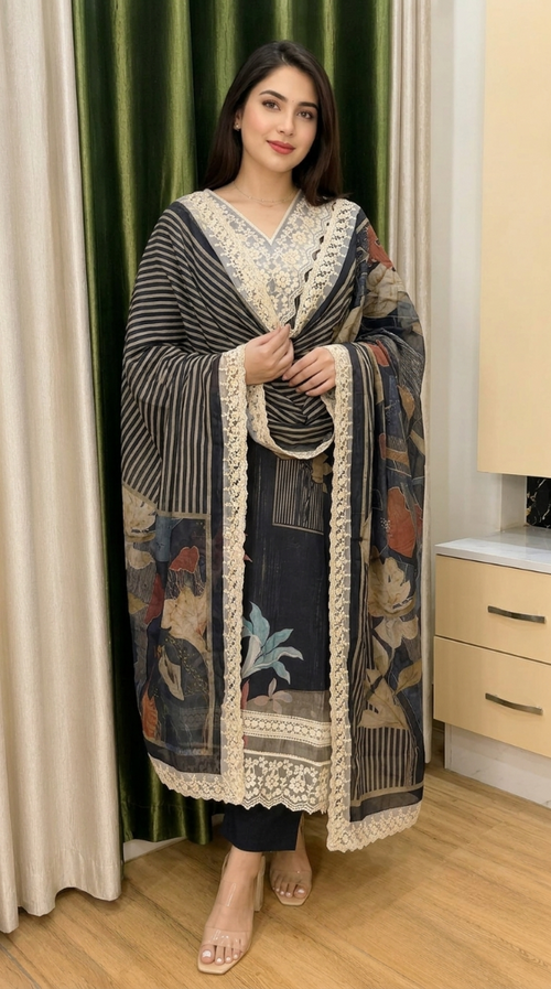 Iceberg Muslin Pakistani with gpolace Karachi Unstitched suit