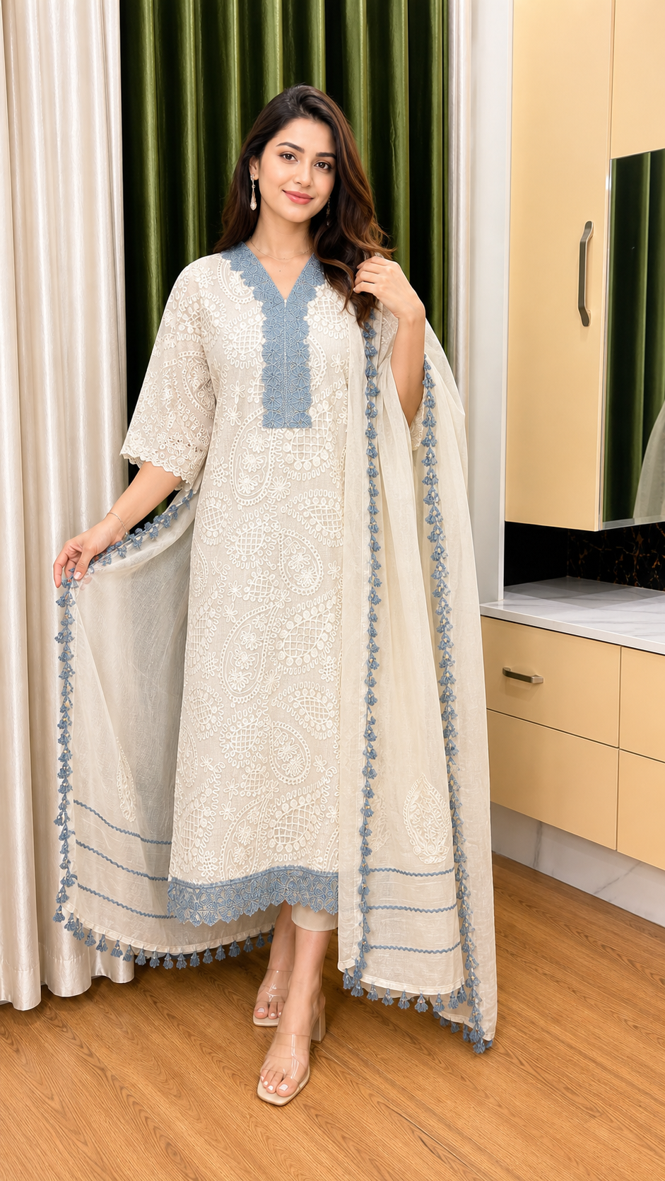 Pure Lucknowi Apple Jute Gpo Unstitched Suit