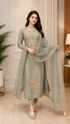 Shimmer Gota Work V neck Unstitched Suit