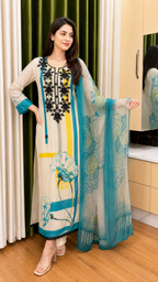 Muslin Modal Pakistani with Black Beads Work Unstitched Suit