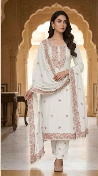 Pure maal chanderi embroidered work unstitched suit