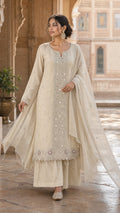 Pure shimmer jequard top with handwork with mirror unstitched suit