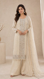 Pure shimmer jequard top with handwork with mirror unstitched suit