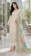 Pure shimmer unstitched designer beads suit with digital dupatta