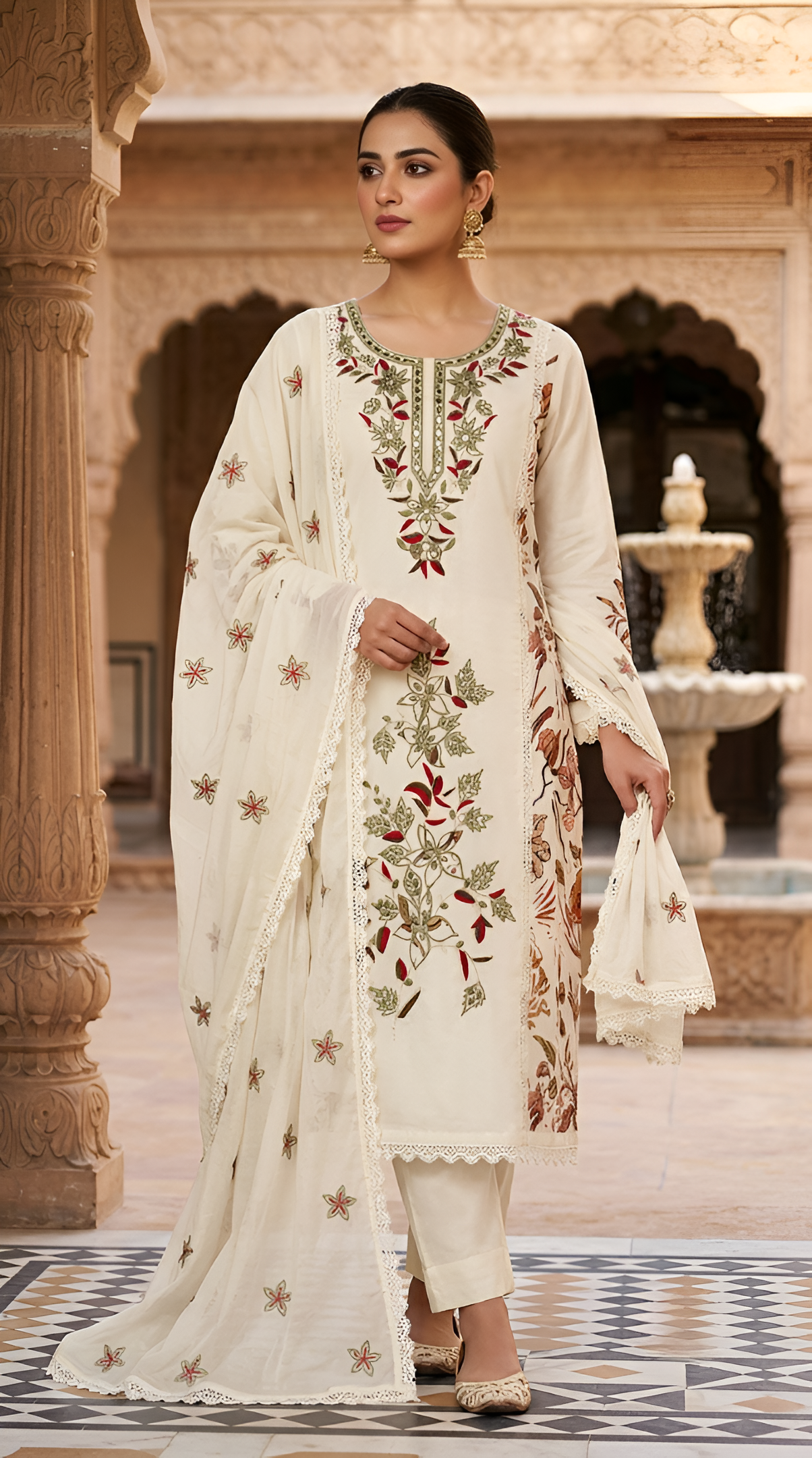 Pure cotton digital with mirror work unstitched suit with pure dupatta