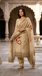 Glass digital with pearls and siroski work unstitched suit