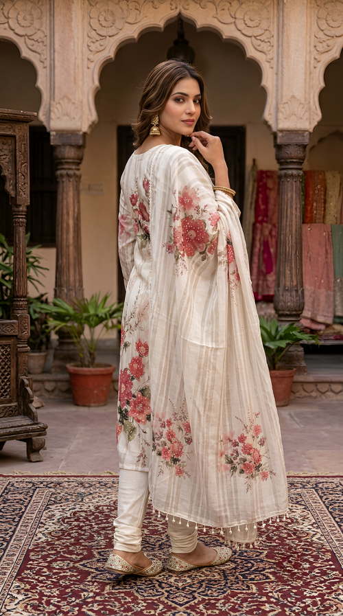 Glass digital with pearls and siroski work unstitched suit