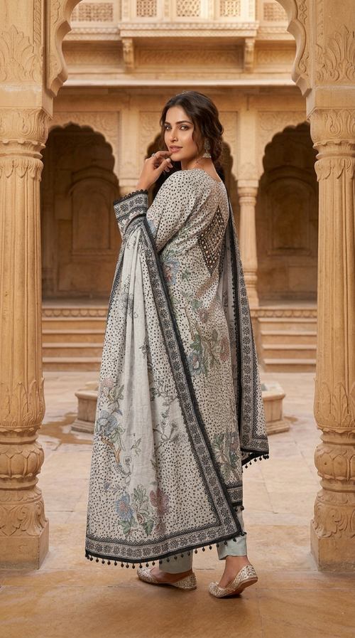 Glass digital with pearls and siroski work unstitched suit