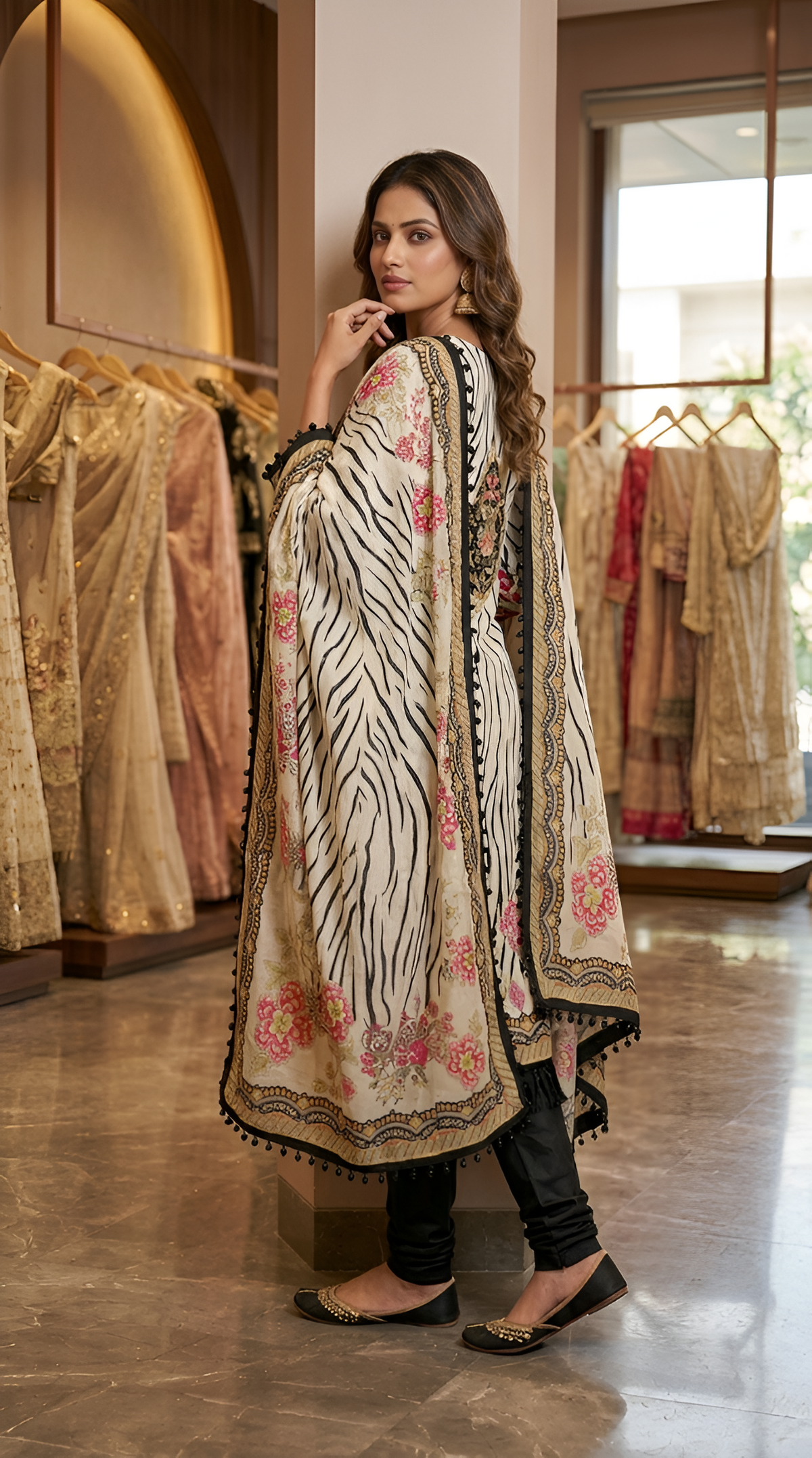 Glass digital with pearls and siroski work unstitched suit