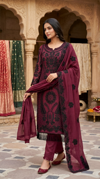 Pure organza black beads work unstitched suit
